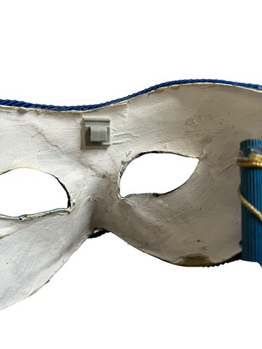 HANDMADE HANDHELD PAPIER MACHE PARTY MASK Masquerade Blue Gold - Picture 7 of 11