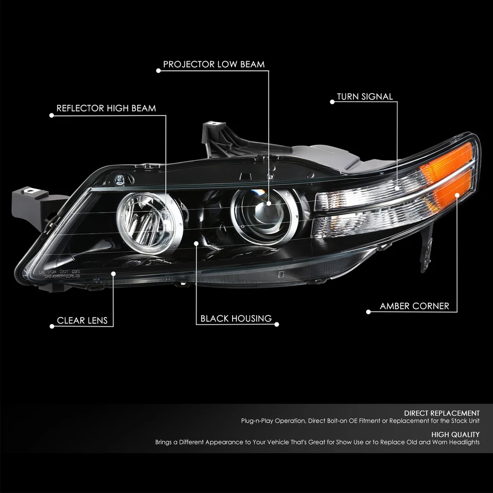 For 2007-2008 Acura TL Type S Left Driver Side OE Style Projector HID Headlight - Image 2 of 4