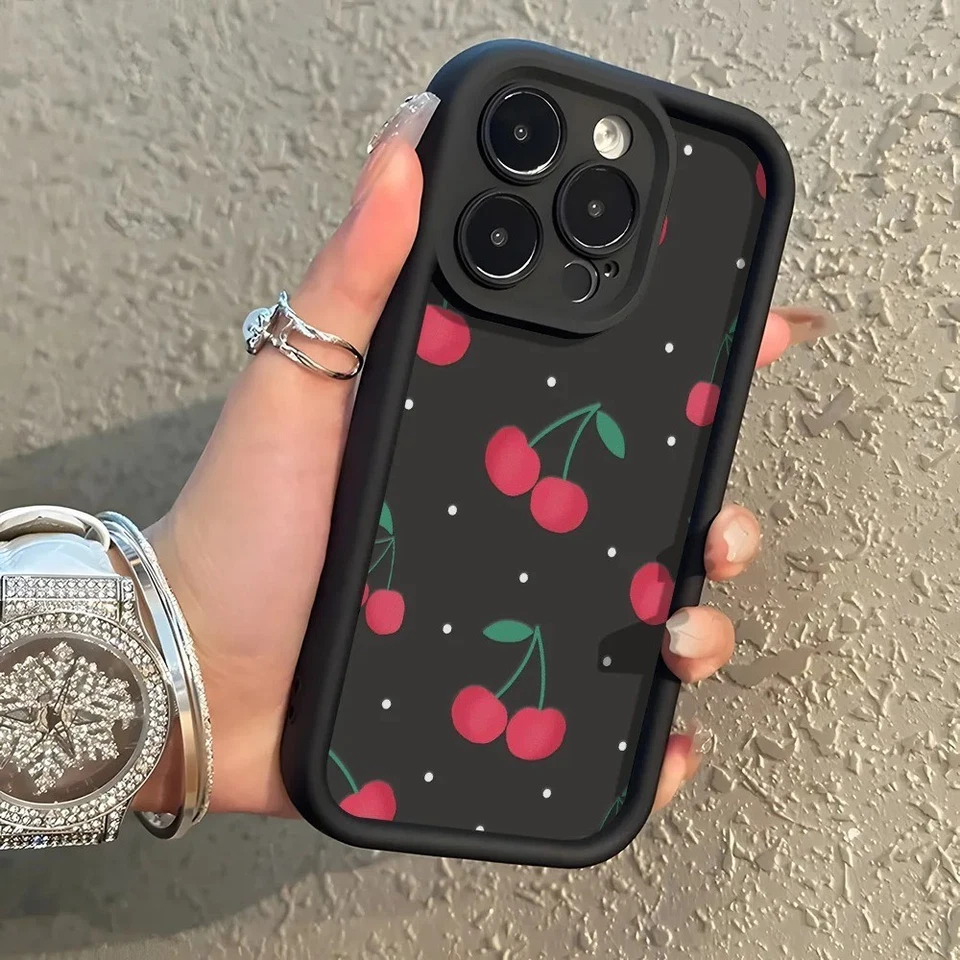 Funda de silicona roja cereza para teléfono iPhone 16 15 14 13 12 Pro Max Plus Foto 2 de 3