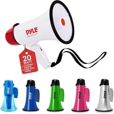 Pyle PMP20 Compact 20W Megaphone Bullhorn with Siren, 400 Yard Range, White