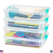IRIS USA 6 Qt Clear Plastic Storage Bins with Lids - 4 Pack Stackable Organizers