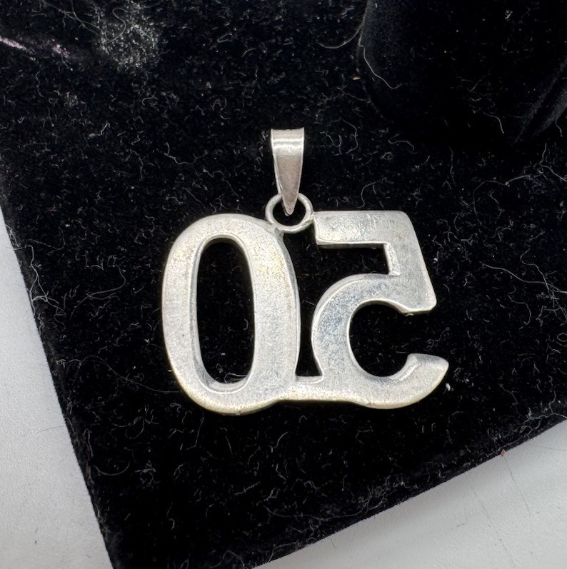 Number 50 50th Birthday Anniversary 925 Solid Sterling Silver Charm Pendant View 3