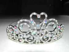 Vintage Silver Tone Multicolored Jewel Rhinestones Metal Tiara Crown w/ Combs 2