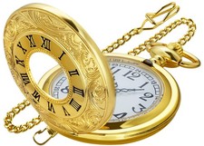 Gold Hollowed Out Roman Covered Quartz Pocket Watch for Men, Arabic Numerals ...