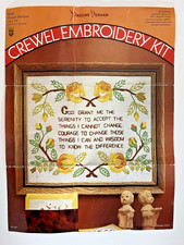Crewel Embroidery Kit Sampler SERENITY PRAYER Pauline Denham Roses 2 Panels