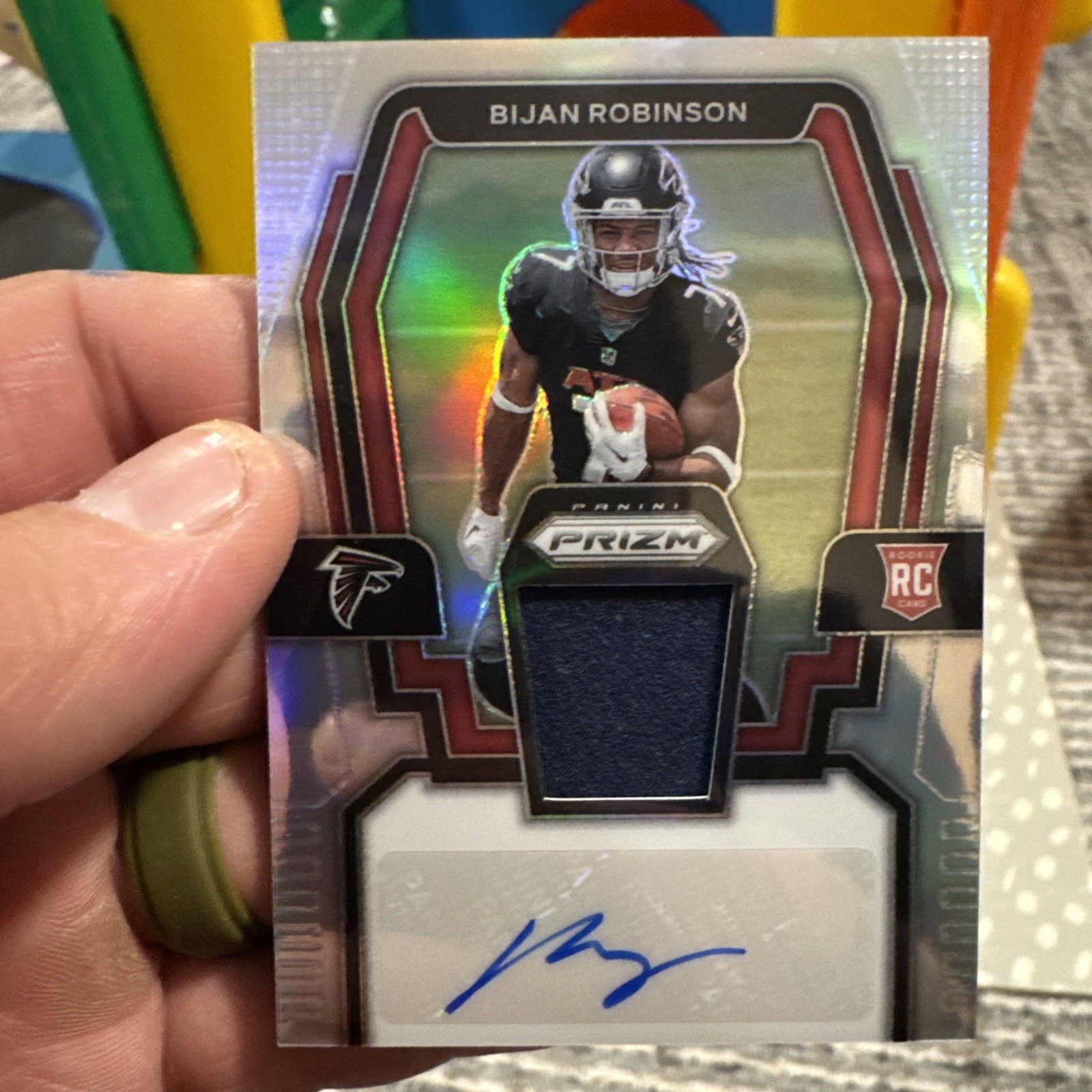 2023 Prizm Bijan Robinson Silver Prizm Rookie Patch Auto RC /99 #RPA-BR Falcons