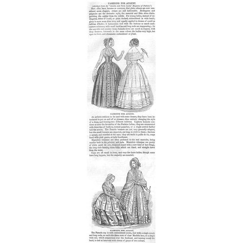 Victorian Ladies Fashion for August - Antique Print 1845