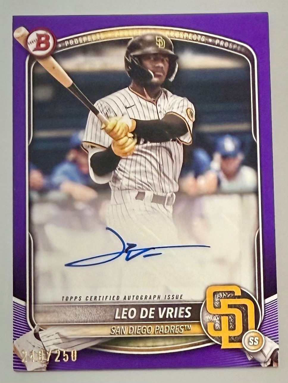 2025 Bowman Prospects Leo De Vries AUTO Purple /250 Autograph #BPA-LD PADRES