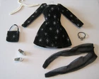 BARBIE FASHION CLOTHES ~ BLACK VELVET w/ GLITTER STARS OUTFIT w/ACCESSORIES SET