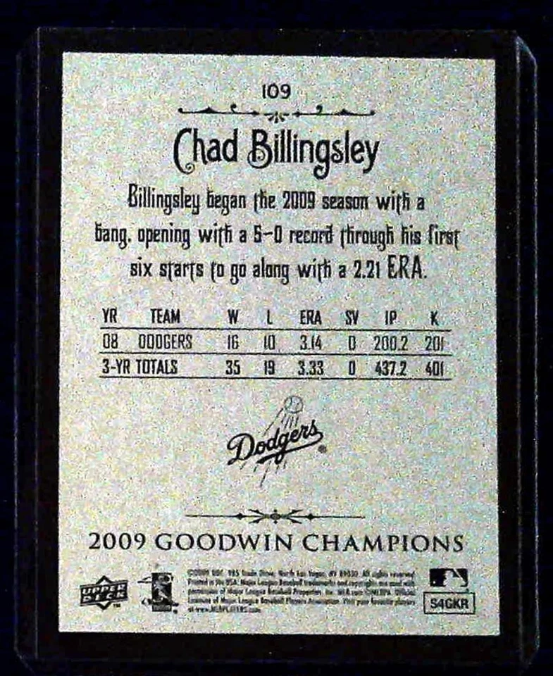 2009 Upper Deck Goodwin Champions #109 Chad Billingsley - Image 2 of 2