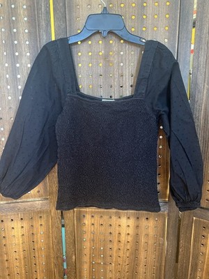Peasant Goth Fat Face Black Smocked Puff Sleeve Top Womens Size 4 Fairycore