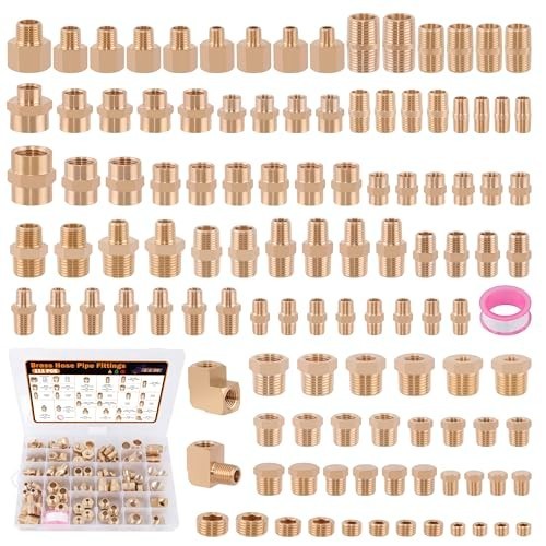 Brass Pipe Fitting Assortment Kit 111-Piece NPT Hex Nipple Coupling Bushing Plug