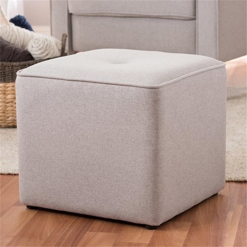 Baxton Studio Corinne 16" Square Ottoman in Light Gray - Picture 2 of 5