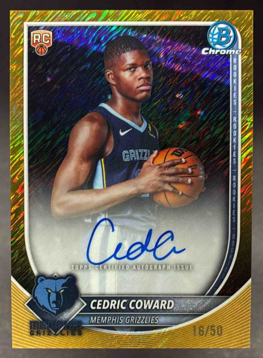 2025-26 Bowman Cedric Coward Chrome Auto RC Gold Shimmer Refractor Rookie #/50