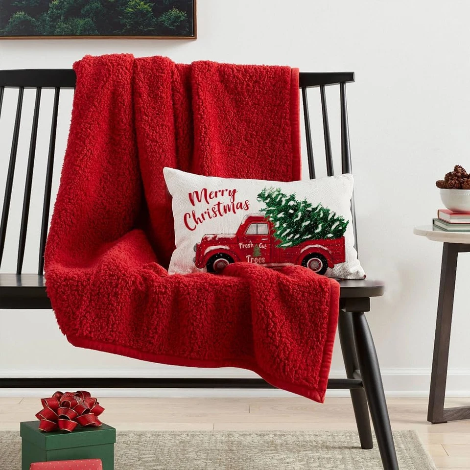 Christmas Pillow Covers Red Truck Merry Christmas Decorations Winter Decorative - Image 4 of 4