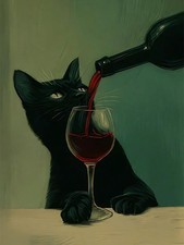 Black Cat Red Wine Diamond Art Kit for Adults 12x16 Inch Wall Decor Canvas Craft