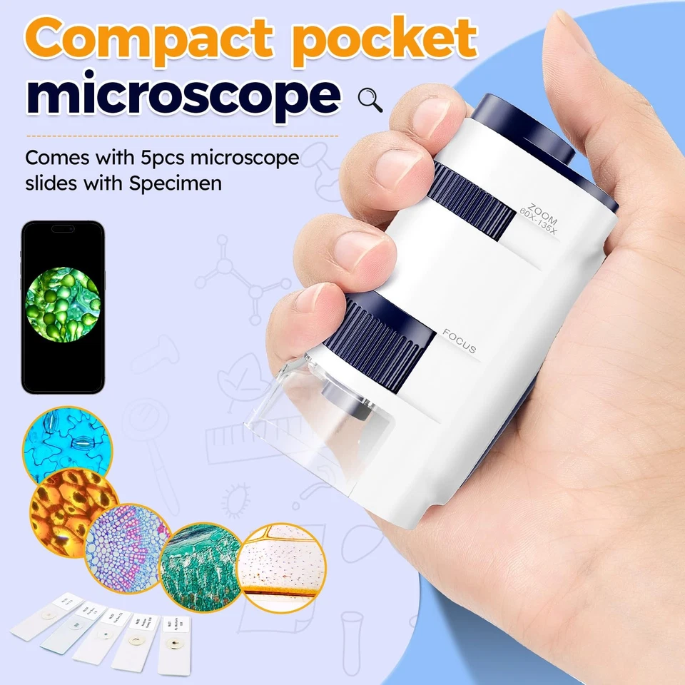 Microscope pour Enfants Mini Microscope 60x-135x Microscope Portable de Labor... - Photo 2/4