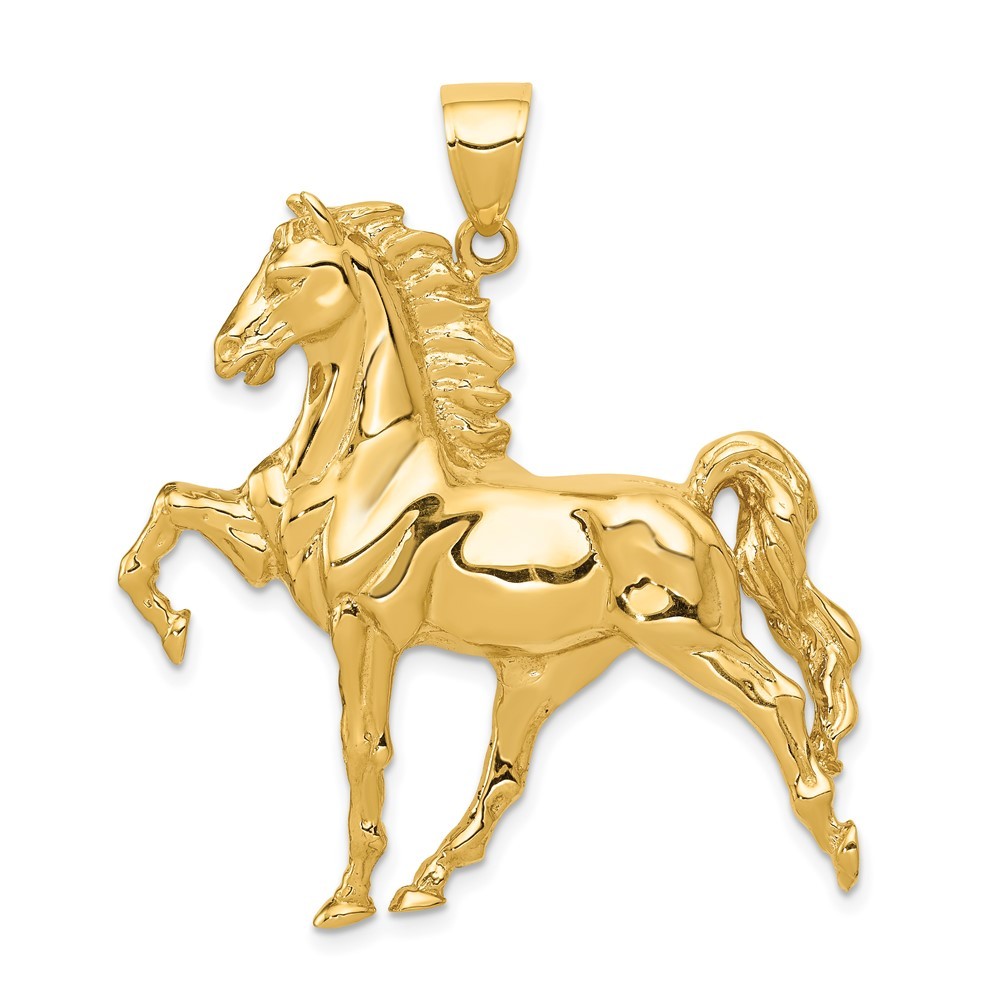 10K Yellow Gold Solid Polished Open-Backed Horse Pendant L-41 mm 11.28gm