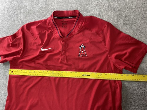 Nike Baseball Dri Fit Los Angeles Angels MLB Polo Shirt Mens Red Size XL Snaps - Picture 5 of 12