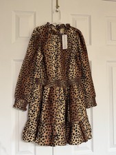 Janie and Jack Marzipan Leopard Cleo Smocked Ruffle Dress Girls Size 8 NWT  80