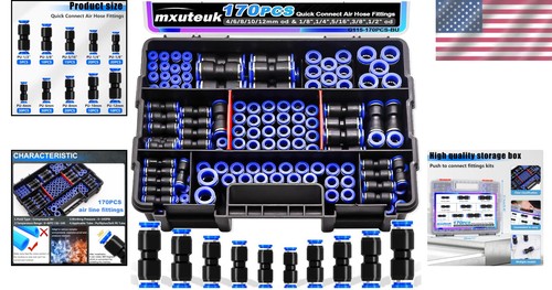 Kit raccordi per tubi aria Quick Connect con 10 misure - ottone resistente e plastica - Foto 2 di 9
