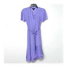 Simply Vera Vera Wang Purple A-Line Dress XS Belted Ruffle Short Sleeve