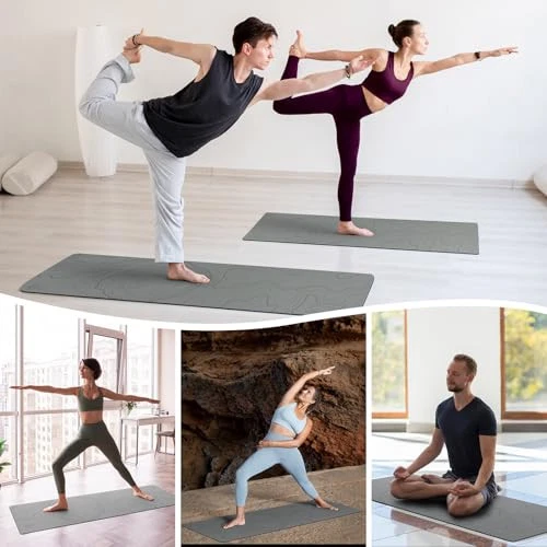 Non-Slip 4mm Natural Rubber Yoga Mat for Women and Men, Anti-Tear Workout Mat