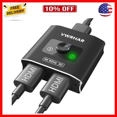 HDMI Switch Splitter 4K@60hz, Aluminum HDMI 2.0 Switcher 2 in 1 Out, HDMI Spl...