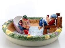 Lotus Chip and Dip Fishing Pond Beer 13in Ceramic Serving Dish Used VG