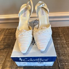 Coloriffics Ivory Satin Slingback Bridal Shoes Size 9 Medium Width