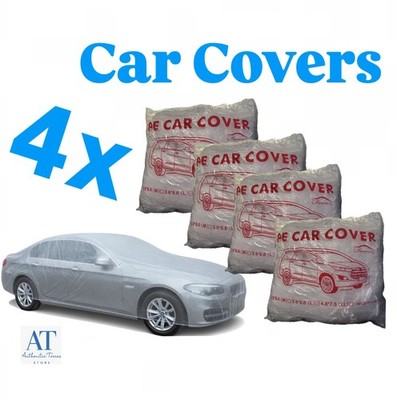 4 Disposable Car Covers Transparent PE Plastic Full Coverage Universal Fit  (L)