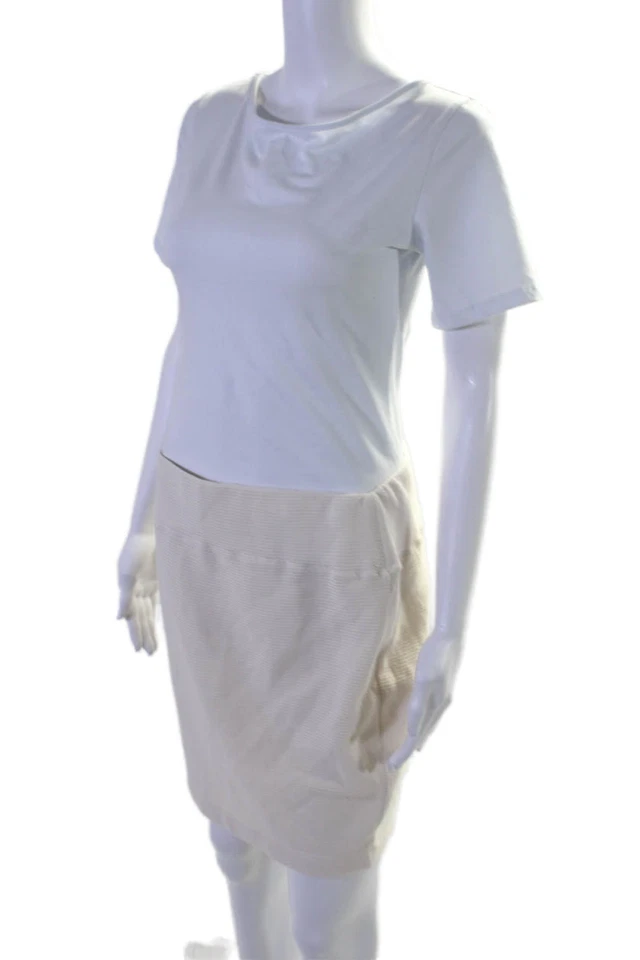 Michael Stars Womens Elastic Waistband Ribbed Mini Pencil Skirt White Medium - Image 2 of 4