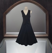 Next Dress Uk 16 Black Sleeveless Ruched V Neck Midi Dress Fit & Flare New