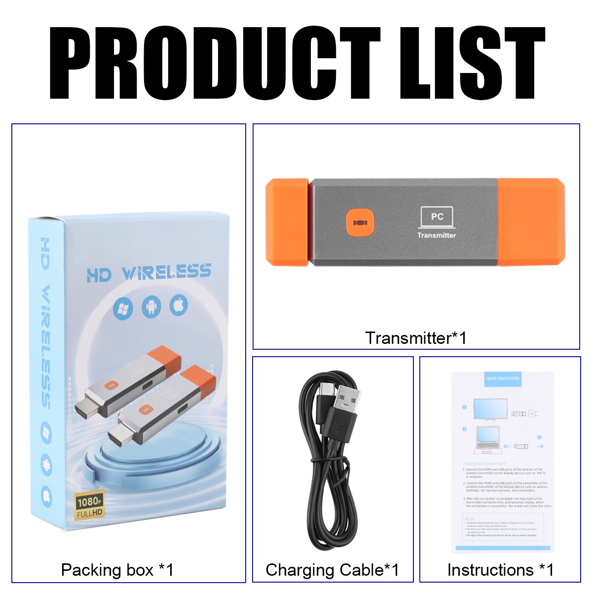 Wireless HDMI Extender Kit 1080P 60Hz 5G Transmission Auto Sync No Setup PC TV