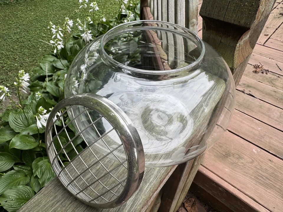 Jarrón de popurrí vintage Princess House #484 soplado a mano, cristal Heritage, floral Foto 3 de 4