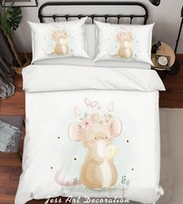 3D Mouse Floral Cartoon Kids Quilt Cover Set Duvet Cover Bedding Pillowcases