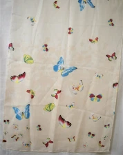 Oblong Rectangle Sheer Shawl Scarf Wrap Ivory Cream Pink Blue Butterflies  58x19