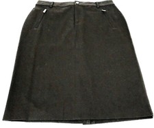 Ralph Lauren Womens 10 A-Line Skirt Cotton Stretch Leather Logo Zip Pulls Brown
