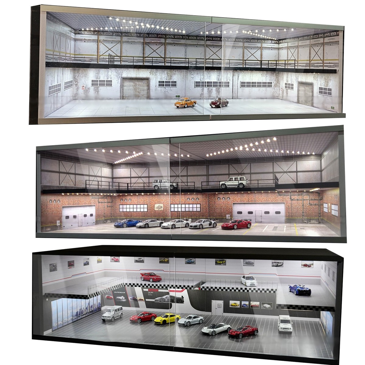 Diorama 1/64 Car Garage Showroom Model LED Lighting Scene Display