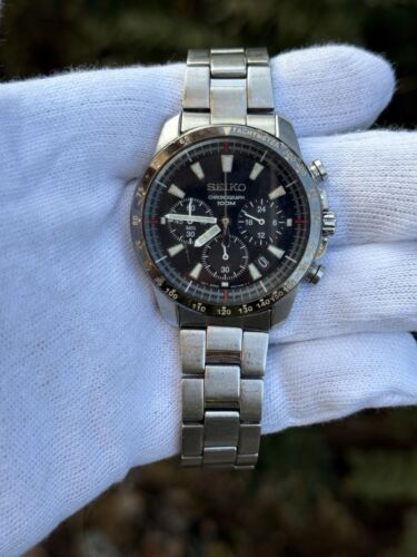 USED :::SEIKO CHRONOGRAPH 100M DATE SSB031 6T63-00D0 WRISTWATCH GOOD CONDITION - Picture 2 of 8