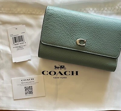 Portefeuille cuir galet bleu clair Coach authentique pratique et élégant - Photo 1/4