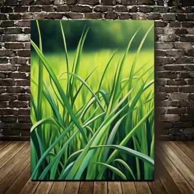 Vibrant Green Onion Grass Meadow Scene Painting Metal Print Ready to Hang
