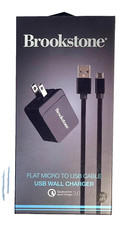 Brookstone Flat Micro To USB Cable Wall Charger Black 6 ft 2 m