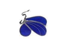 Vintage Stained Glass Butterfly Suncatcher Cobalt Blue Hanging Decor Ornament
