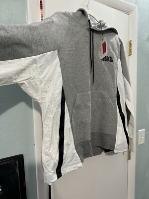 Mens Size Large Nike x Sacai Hoodie Adult Grey-White Casual CV5727