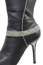 Fun Women Silver Boot Mesh Metal Anklet Bracelet Shoe Bling Green Butterfly Long