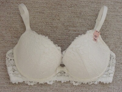 New ETAM Success Underwire Plunge Push Up Bra in White Lightly Lined 34D