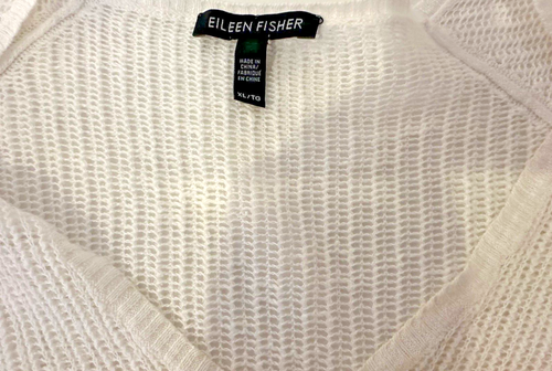 Maglione bianco EILEEN FISHER donna taglia XL scollo V cotone biologico lino tessuto aperto - Foto 16 di 18