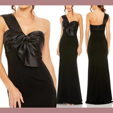 NEW $398 Mac Duggal [ 8 ] One Shoulder Draped Trumpet Gown Black #J243