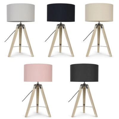 VALUELIGHTS Light Wood Tripod Table Lamp Base Fabric Lampshade Living Room Bedside Lighting